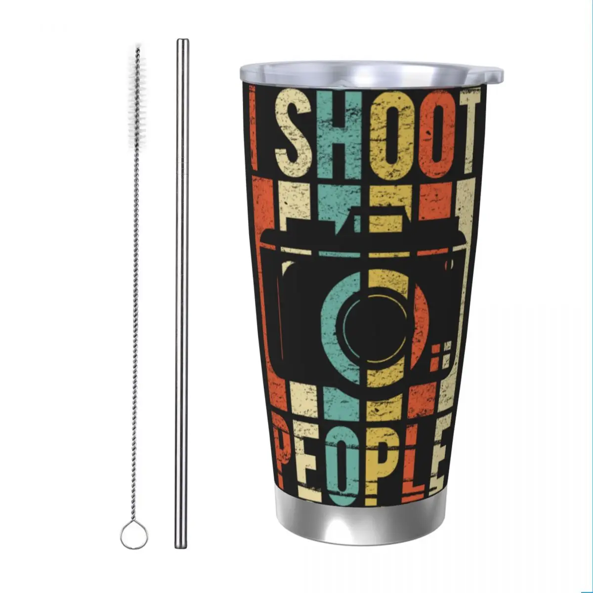 

Vintage Shoot People Photographer Insulated Tumbler with Lid Stainless Steel Thermal Mug Double Wall Hot Cold Drinks Cups, 20oz