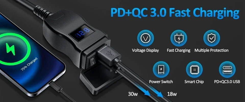 充電式ウエストウォーマー PD QC3.0 Motorcycle USB Fast Cellular Charger Waterproof