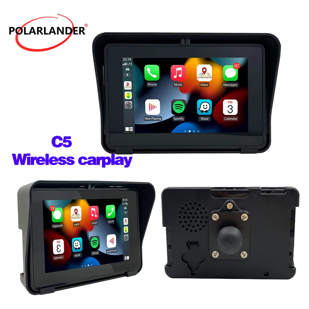 5인치 오토바이 네비게이터 C5 - 무선/유선 카플레이 안드로이드 오토 듀얼 블루투스 장착 브래킷 포함