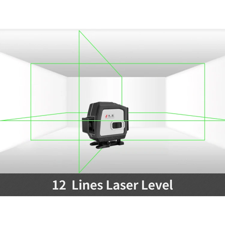 Guang Chen Electronic leveling Visibility Adjustable Dual Slope Function 12 Cross Line Green 3D Laser Level with Receiver