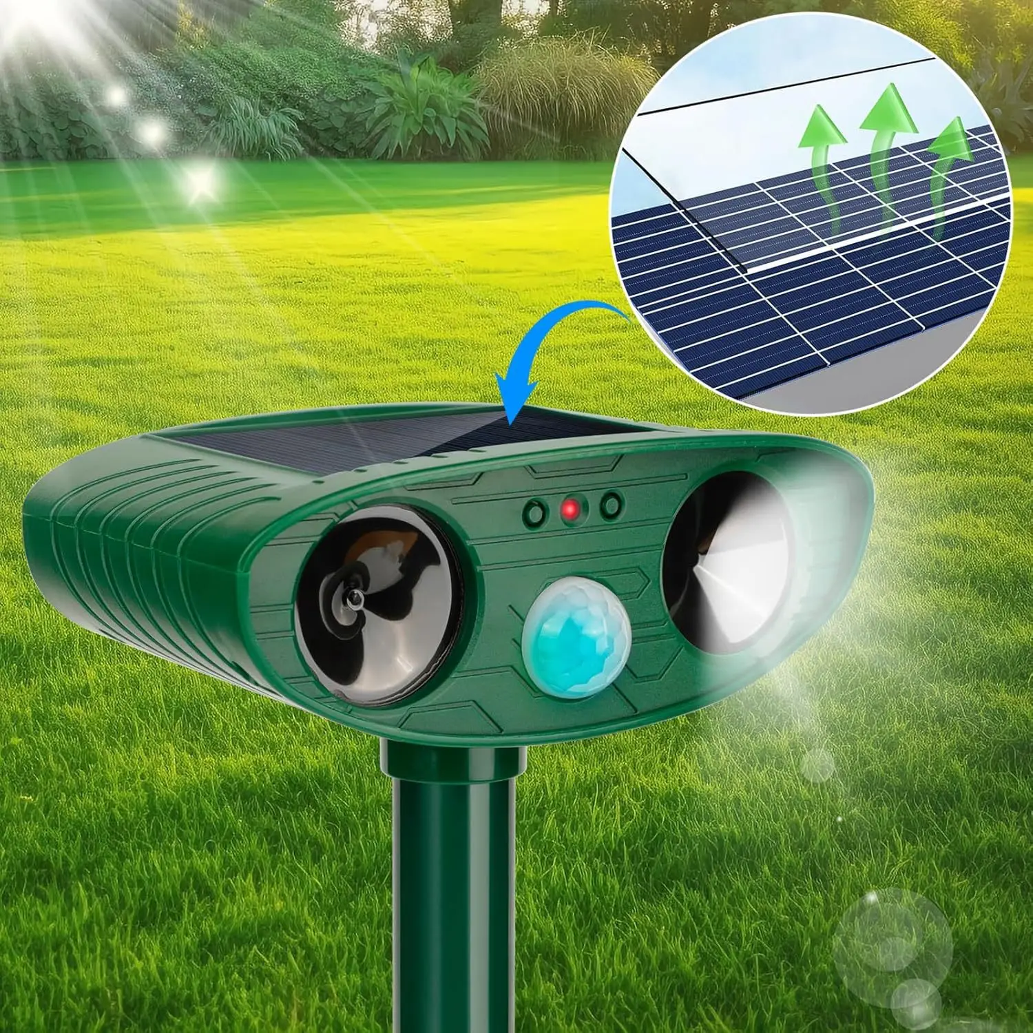 Solar Powered Ultrasonic Animal Repellent with Infrared Motion Sensor