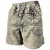 Vintage Compass Pattern Beach Short For Men Fashion Trend Summer 3D Printed Swim Trunks Loose Drawstring Streetwear Short Pants 3