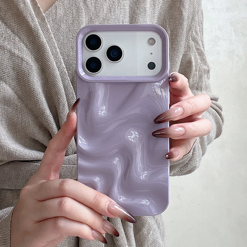 Elegant 3D Glossy Wine Red Wavy Texture Phone Case