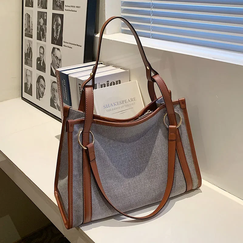 Large Capacity Patchwork Tote Handbags Female Canvas Big Purse Bag For Women New Fashion Design Shoulder Bag Underarm Bag Ladies