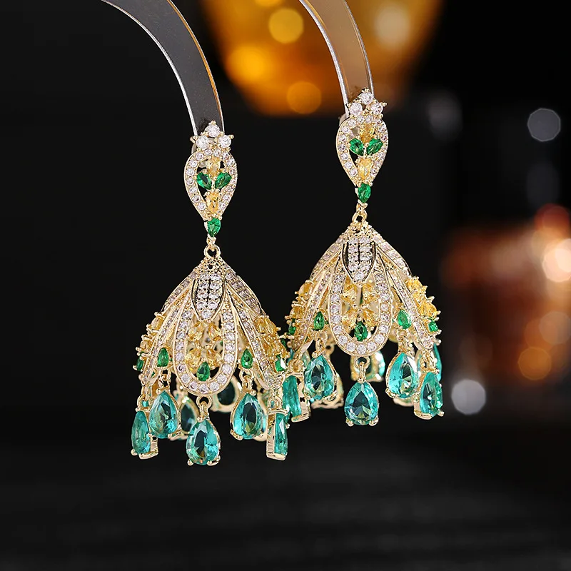 Top Sparkly Cubic Zircon Bell Shape Dangle Drop Earrings for Women Evening Party Indian Nepal Bridal Costume Jewelry сережки