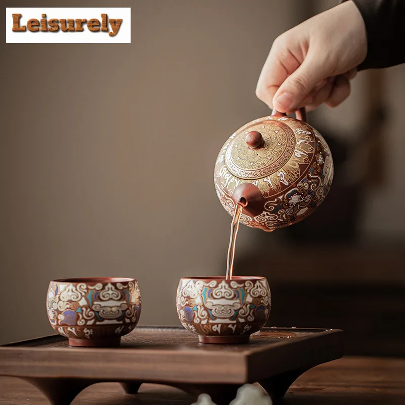 Gold And Silver Mixed Purple Clay Xishi Pot Tea Set Complete Set Japanese Tea Ceremony Set Teapot And Tea Cup Set Cafes Ornament