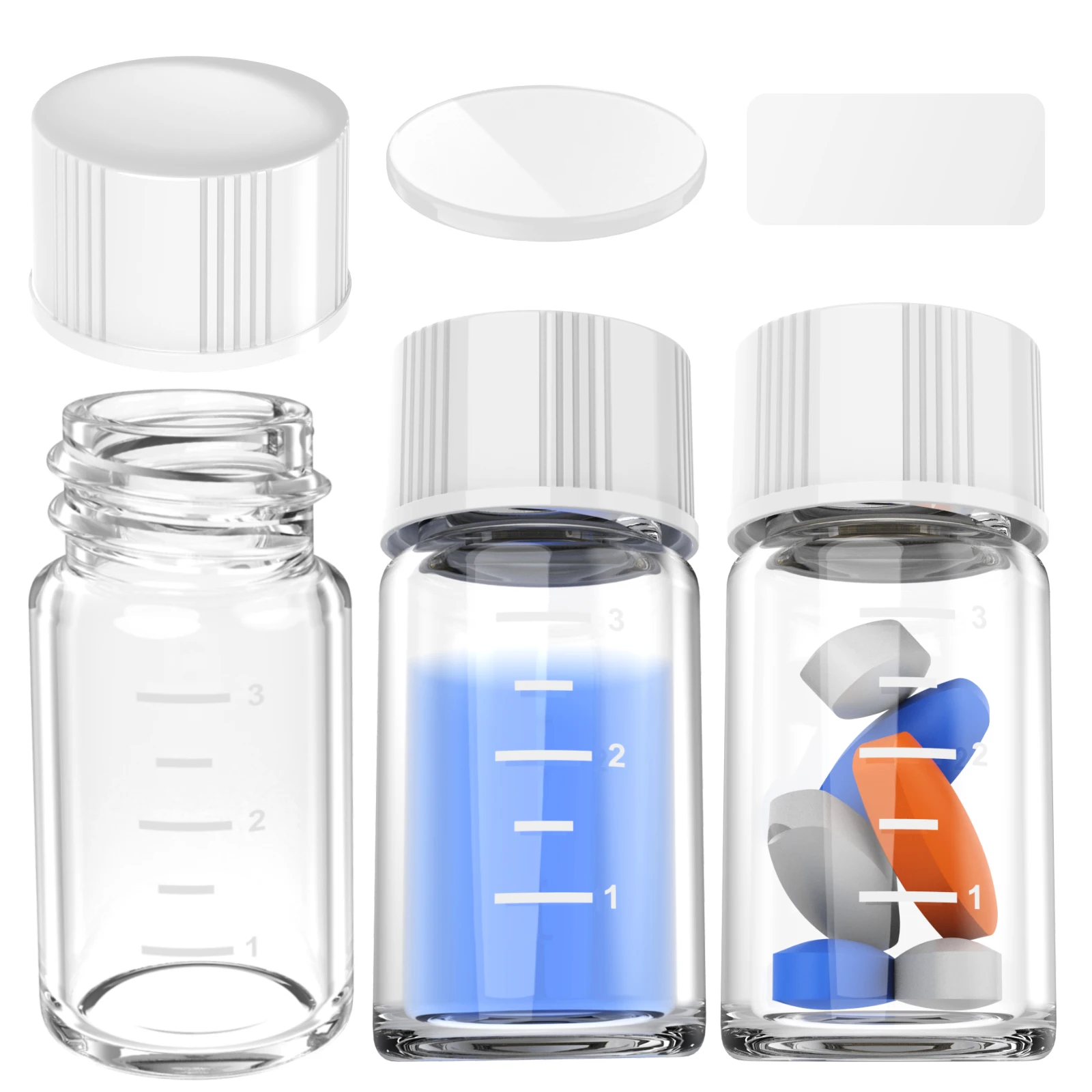 Sterile Glass Vials with Screw Cap and Graduation Leak Proof Great for Liquid Dividing,Powder Storage ,Pill Case,Clear