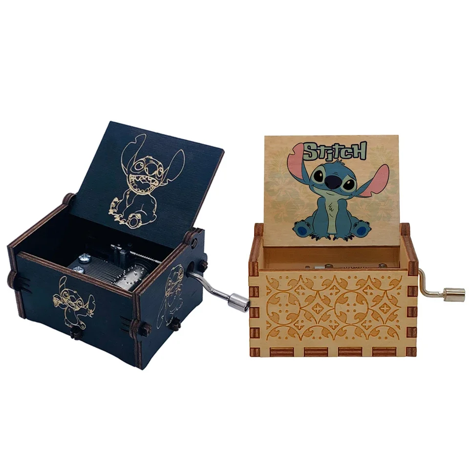 Carousel Music Box Music Box New Stitch Music Box Cute Cartoon Wooden Vintage Hand-Cranked Musical Box