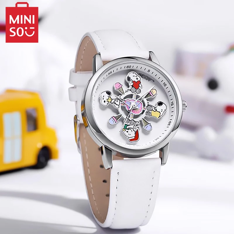 

Miniso Snoopy Quartz Waterproof Watch Student Carousel Electronic Watch Japan Movement 30M Waterproof Girls Birthday Gift