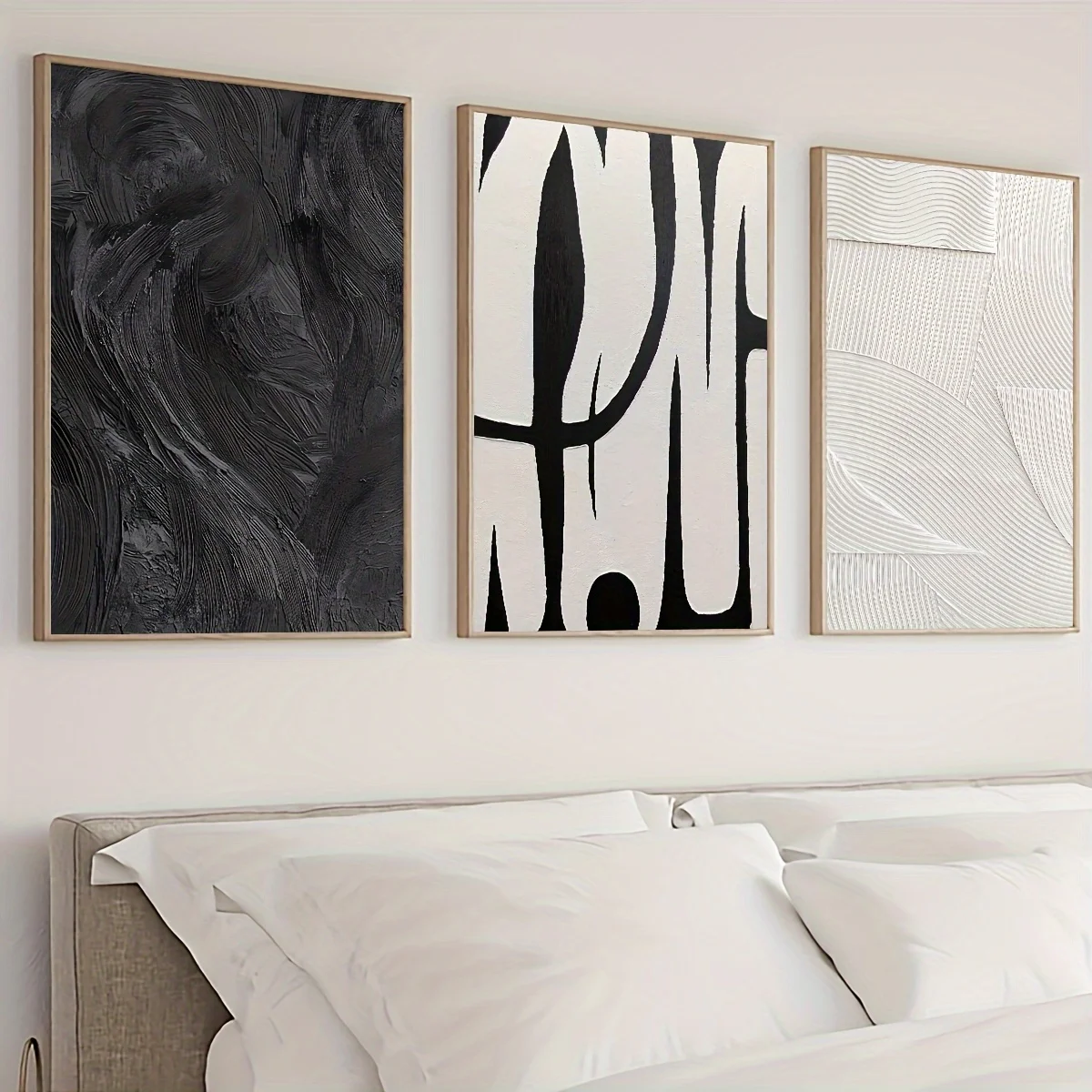 Canvas Wall Art Set Posters, Texture Paintings, Ideal Gift for Room Decoration 3pcs Abstract Black and White - 4