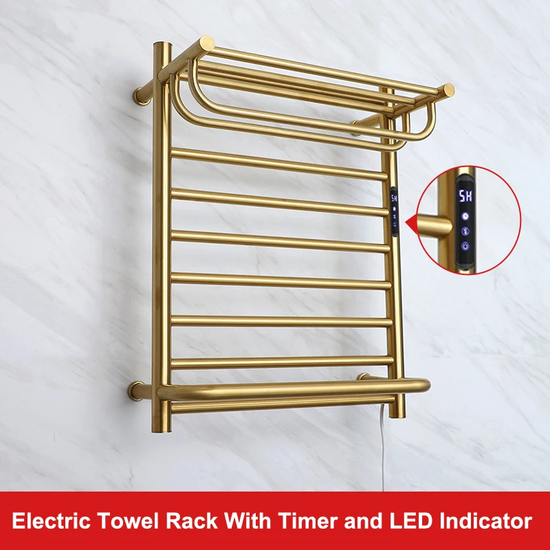 ชั้นวางผ้าเช็ดตัวไฟฟ้าติดผนังสไตล์ญี่ปุ่นพร้อมตัวจับเวลาและไฟ LED 304 ราวแขวนผ้าเช็ดตัวสแตนเลสขัดเงา 1
