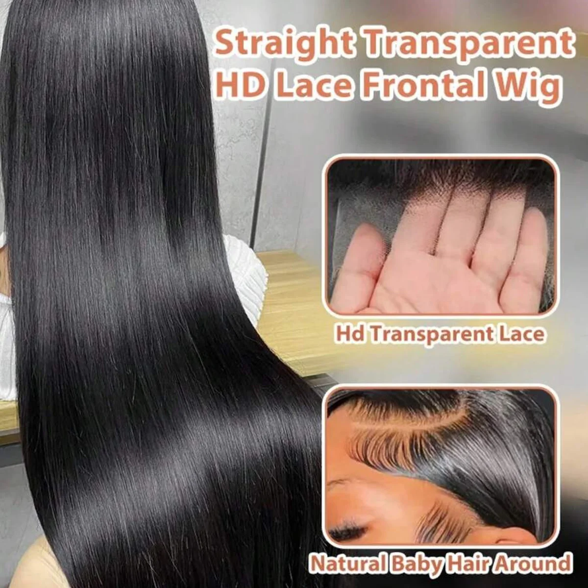 42 inches 13X4 HD Transparent Lace Straight Human Hair Wigs 13x6 Transparent Lace Frontal Wigs Pre Plucked Glueless Easy-Go Wigs 2