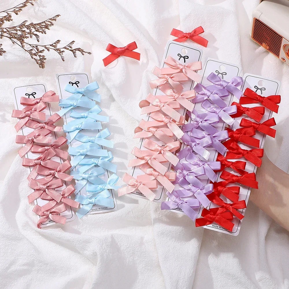 Children's Colorful Mini Hair Bow Clips - Pack of 10
