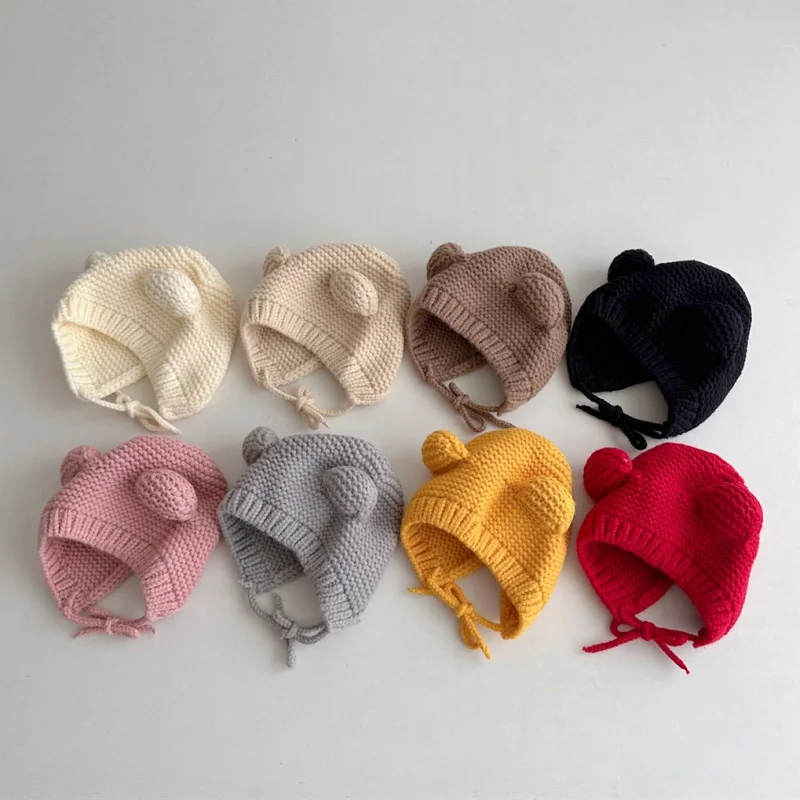 Fall Winter Children Warm Baby Knitted Hats Solid Color With Pom Pom Kids Knit Beanie Hats 0-2Y Children's Hat For Boys Girls 4