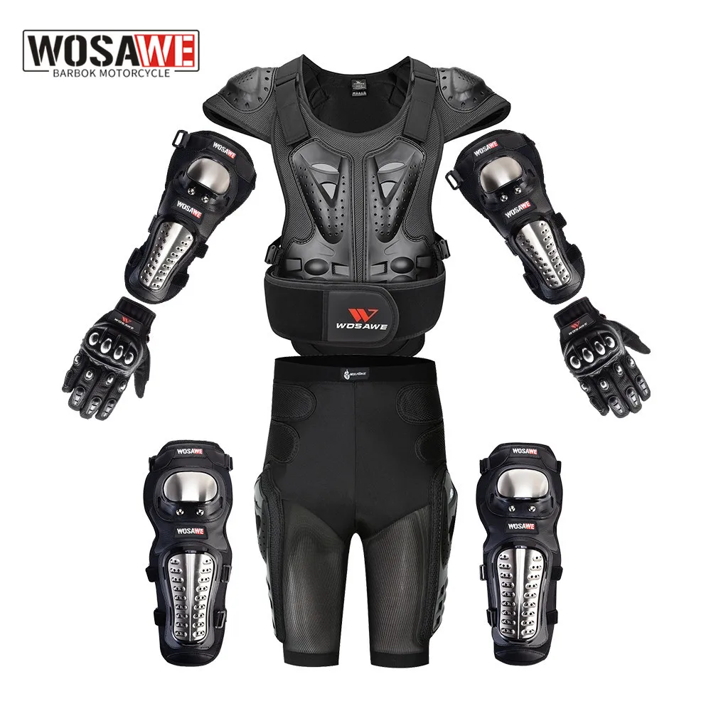 Motorcycle Armor WOSAWE Adult Vest Full Body Protector Motocross Jacket Chest Spine Elbow Shoulder Knee Guard Gloves