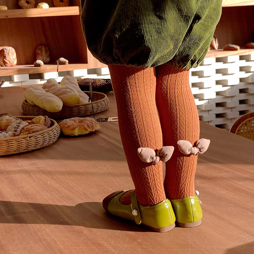 

Детские хлопковые цветные колготки, осенние детские колготки для маленьких девочек, белые, черные вязаные колготки с бантом, теплые детские чулки