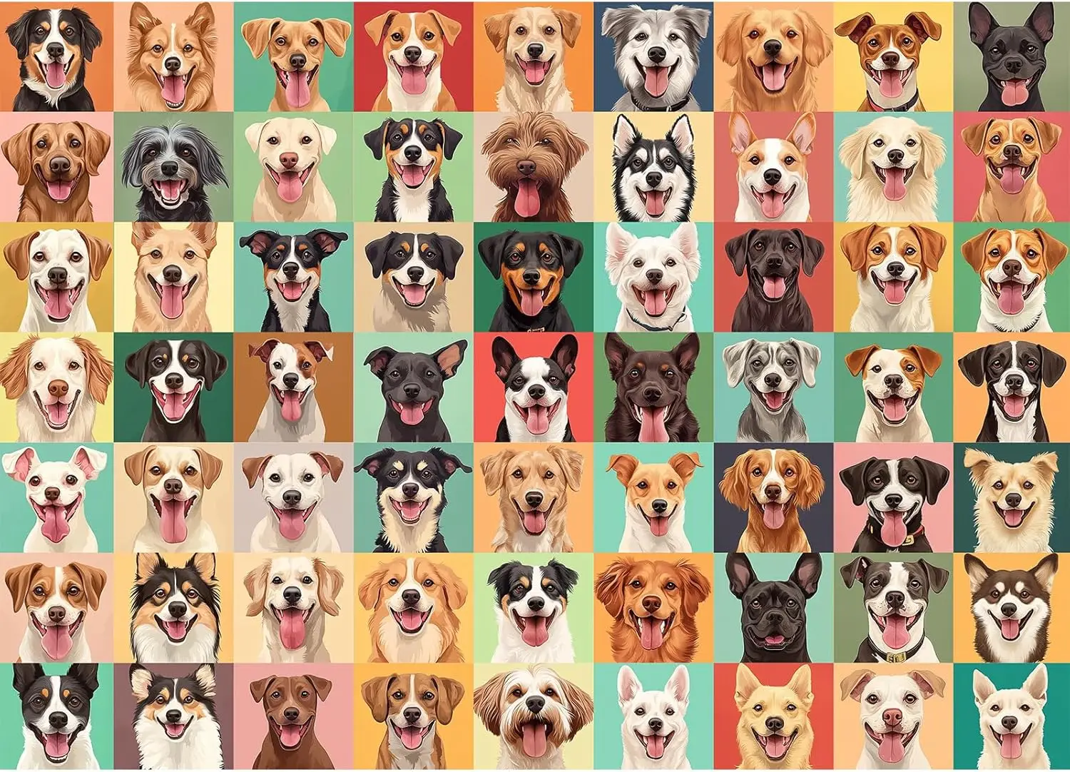 Wooden Puzzle Vibrant Dog Faces Jigsaw Puzzles Challenging Family Activity Games Party Birthday Gift 1000/500/300 Pieces