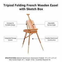 Tripod folding French wooden easel equipped with a built-in sketch storage box. Made of high-quality solid wood, it is sturdy and stable with excellent load-bearing capacity during creation. 4
