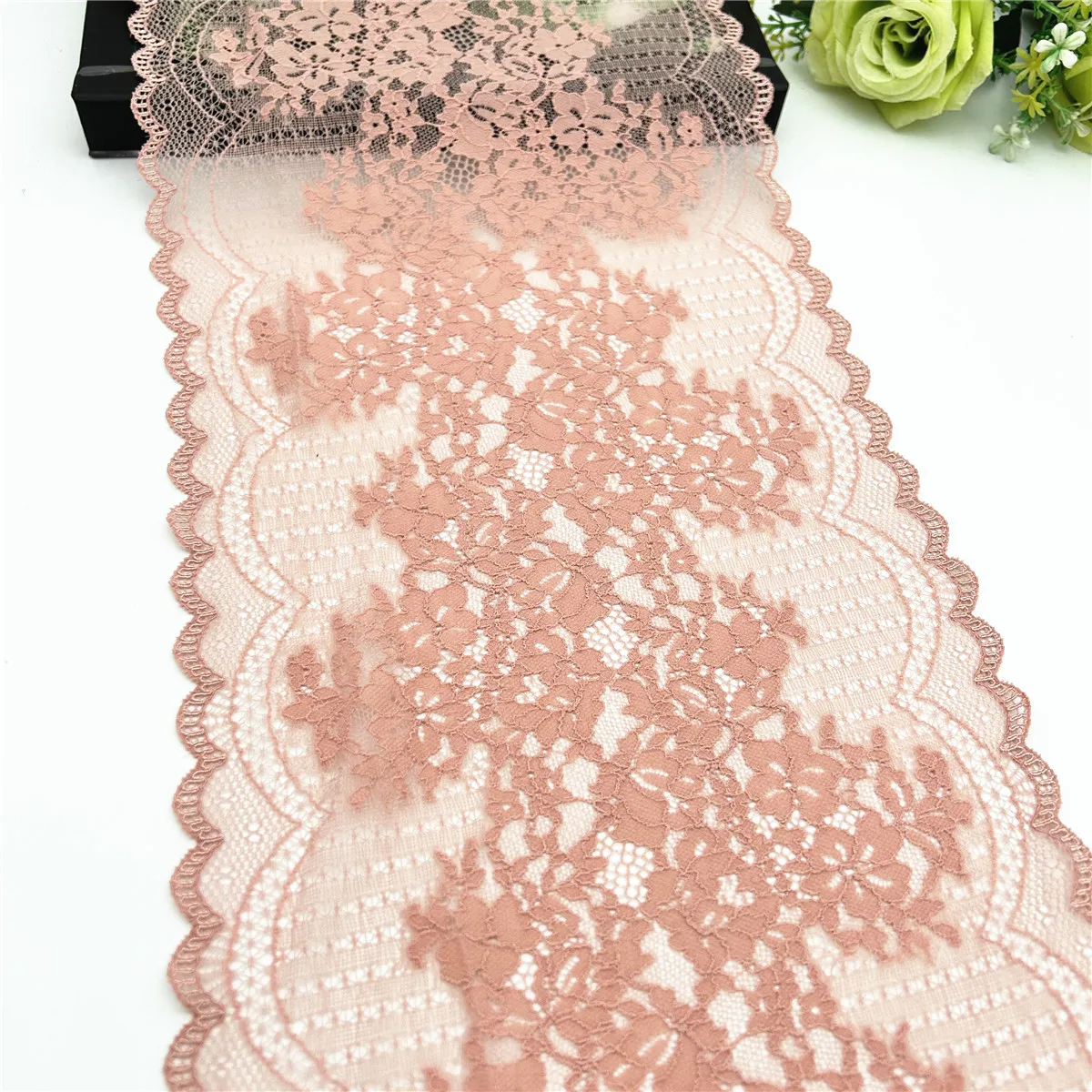3y/lot Width 22cm Apricot Elastic Stretch Lace Trim 3