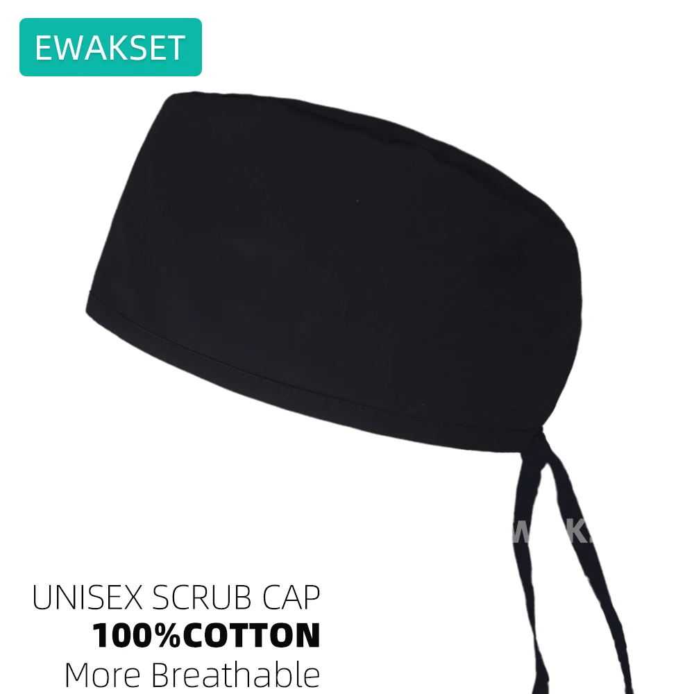 女性男性固体サージカルキャップ綿 100% 手術室手術帽子ナースドクターハット調節可能な病院歯科医療スクラブキャップ