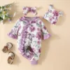 3pcs Baby Fall Winter Jumpsuit For Girls Ruffle Sunflower Rompers Onesie+Headband+Hat Newborn Baby Girls Clothes 0 to 18 Months 1