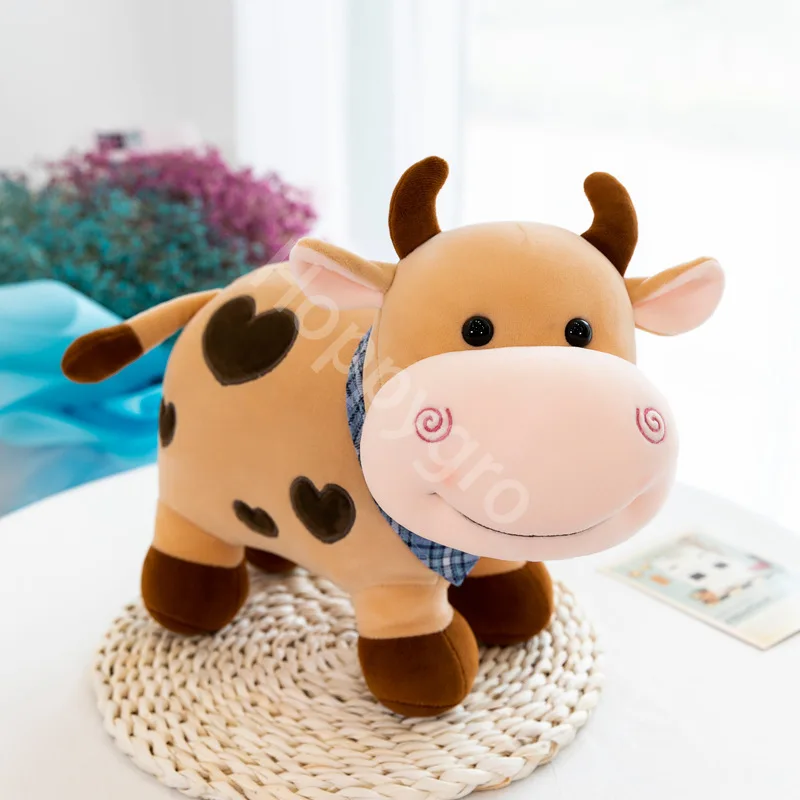 

25CM Simulation Cow Plush Doll Pillow Cartoon Cute Cattle Plush Toys Soft Stuffed Kawaii Animal Doll Birthday Gift For Kids Girl