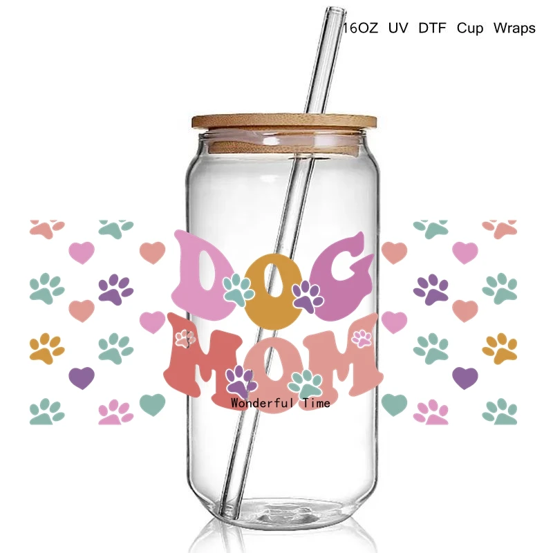 5+ Cute Dog Lover Dog Mum Print 3D UV DTF Transfer Stickers Libbey Cup Wrap Iron Glass 16oz Use