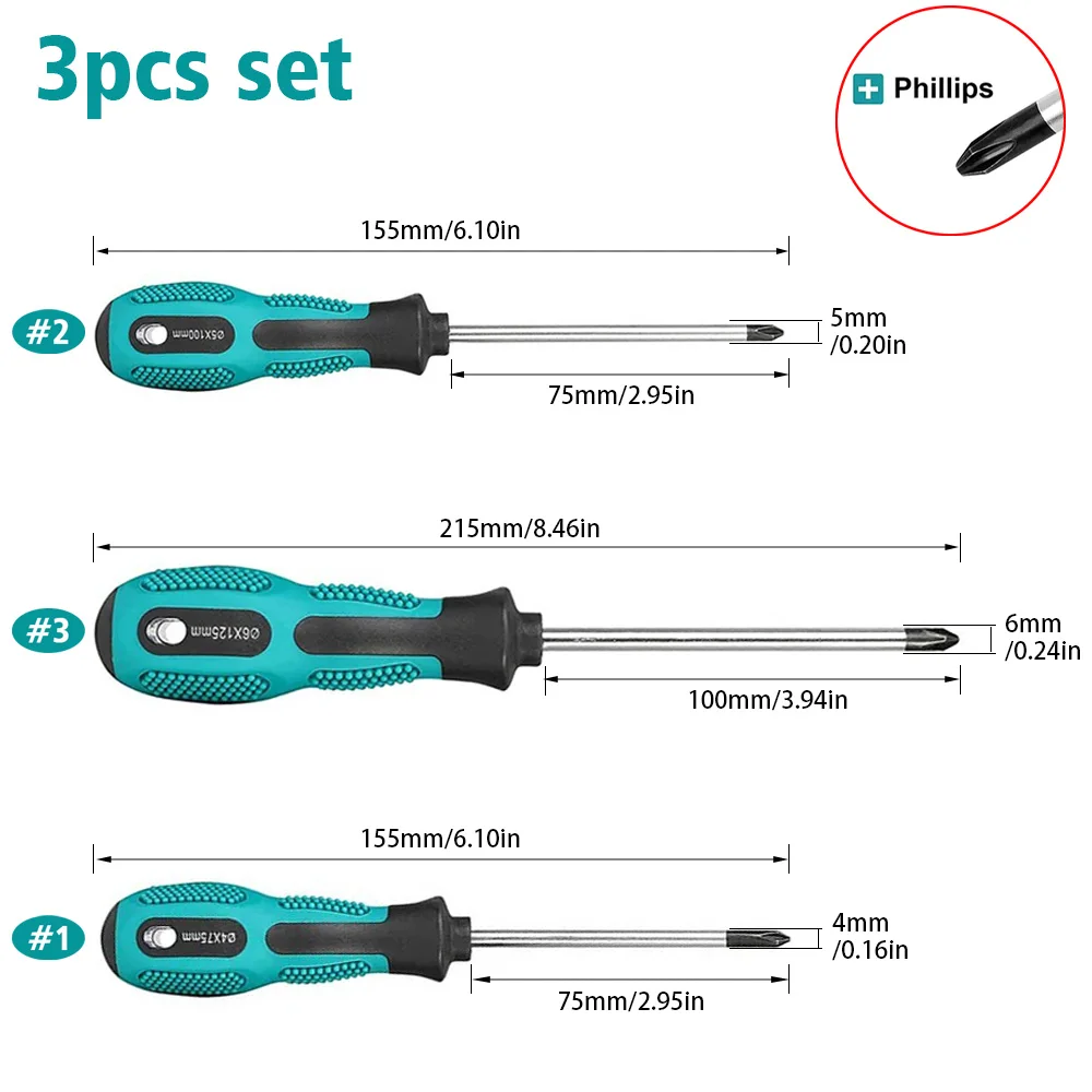3피스 필립스 드라이버 세트(4mm + 5mm + 6mm), 가정용 설치 및 분해, 차량용 나사에 적합합니다.