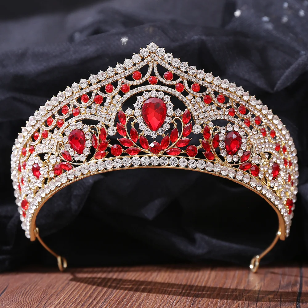 KMVEXO Baroque Red Crystal Leaf Crowns Wedding Hair Accessories Party Headpieces Women Bride Tiaras Pageant Hair Jewelry jewelry accessories hair accessory hair headdress bridal headwear hair band crown