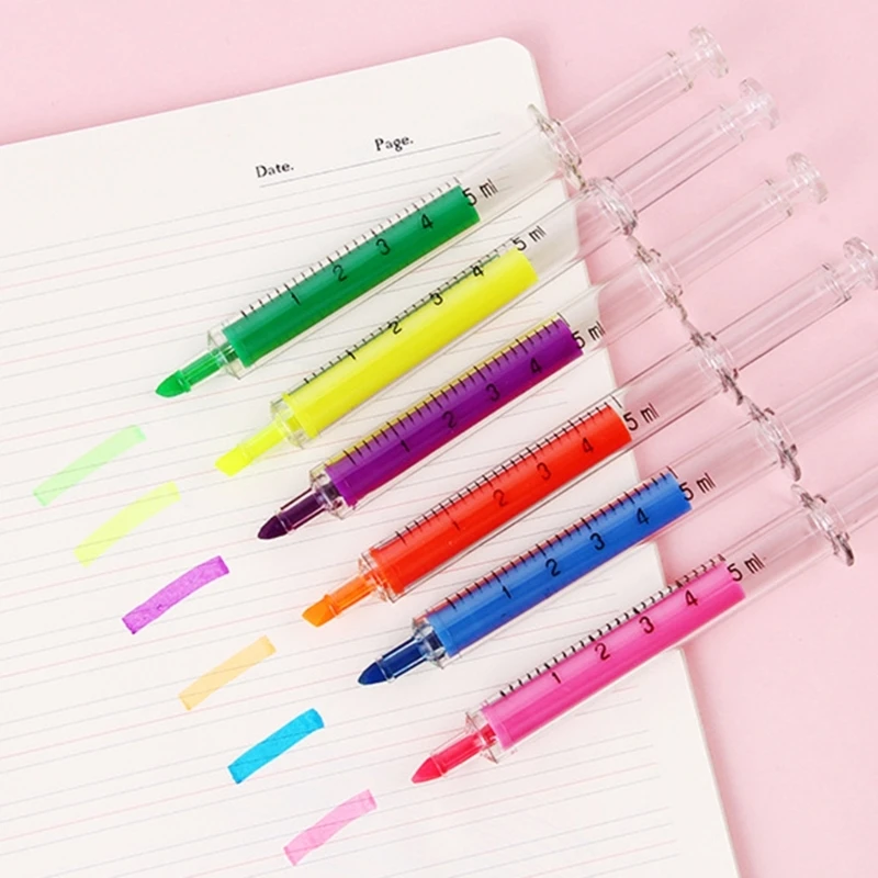 2022 New Syringe-Highlighters No Bleed Highlighter Multi-color Highlighters Aesthetic Highlighters for Notes Journals Planner