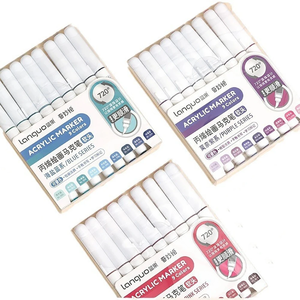 Vibrant 9-Color Acrylic Paint Brush Marker Set