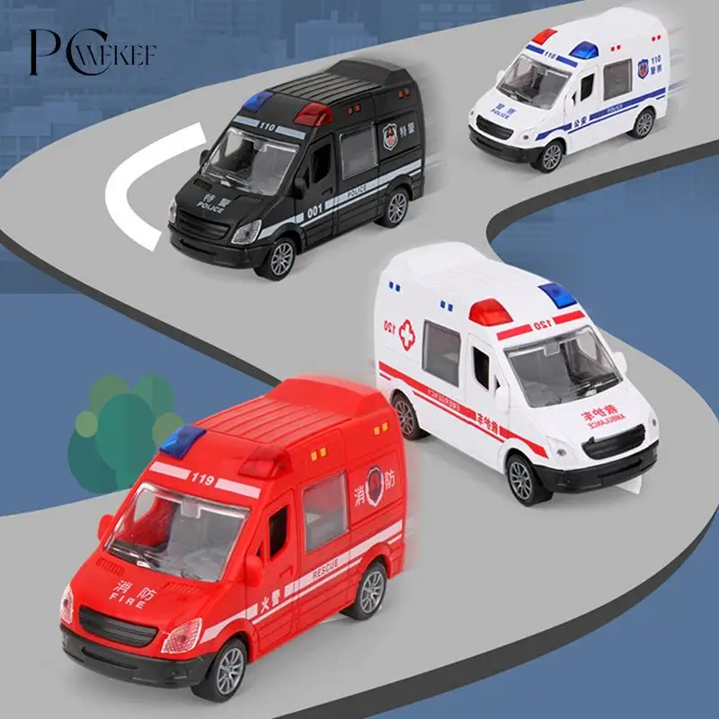

Hospital Rescue Ambulance Police Metal Cars Model Pull Back Sound And Light Alloy Diecast Car Toys For Children Boys Gifts