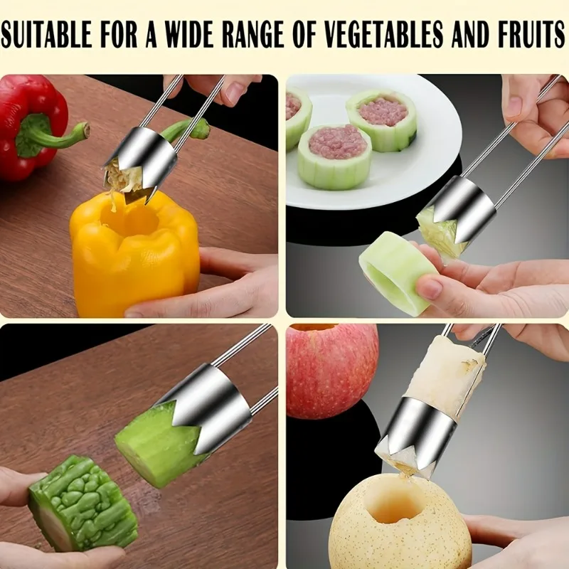 304 Stainless Steel Fruit Corer, Dishwasher Safe Kitchen Gadget for Easy Coring of Pepper, Apple, Tomato, Safe & Efficient Tool