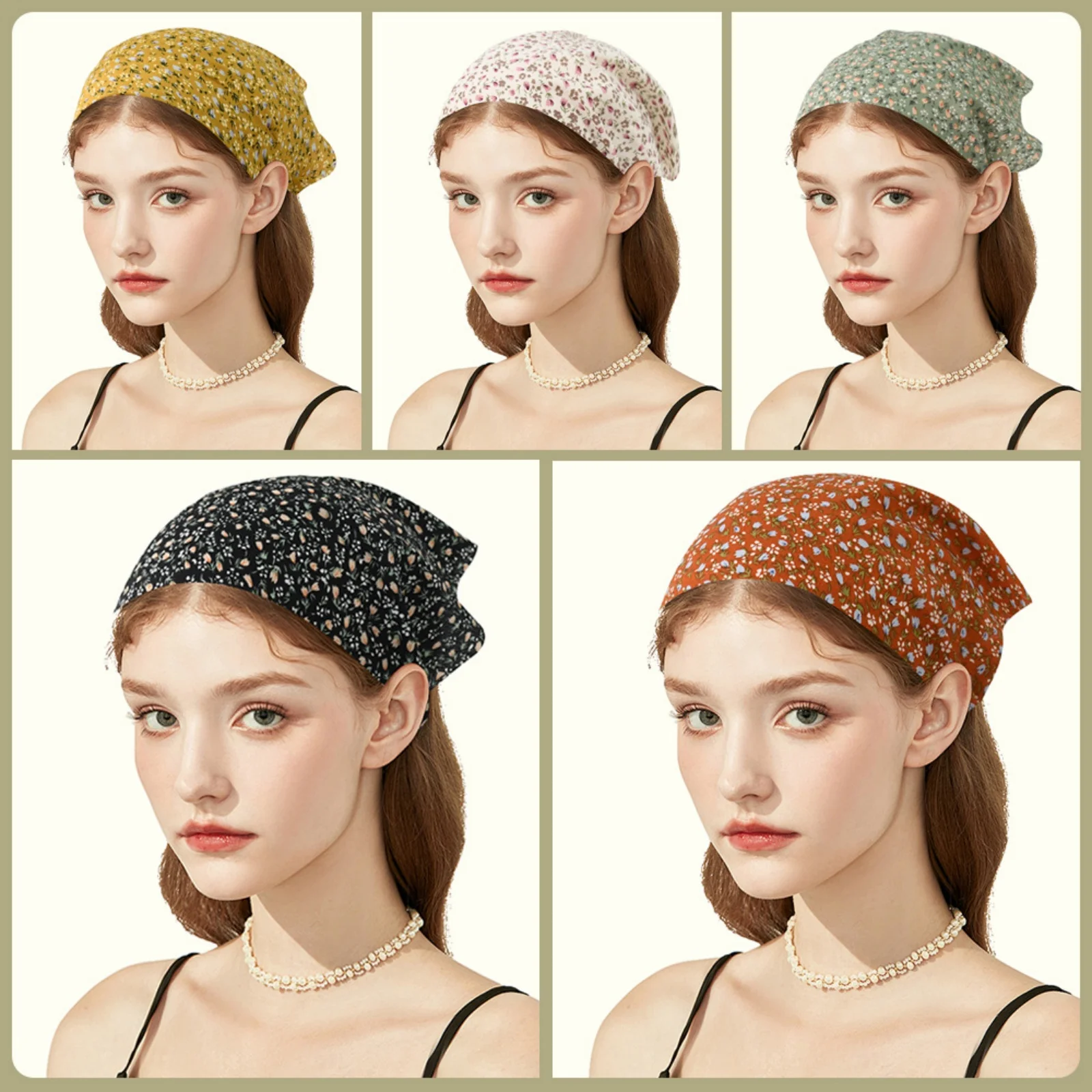 1PC Floral Triangle Headbands, 5 - Piece Elastic Scarf Set, Trendy Hair Accessories for Women's Sweet & Chic Styles