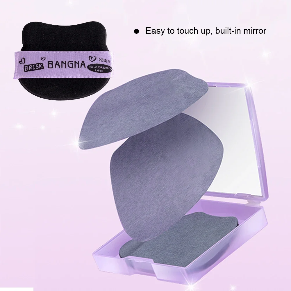 100 Sheets Bamboo Charcoal Face Oil Absorbing Paper With Mirror&puff Protable Face Oil Blotting Paper Matting Wipes