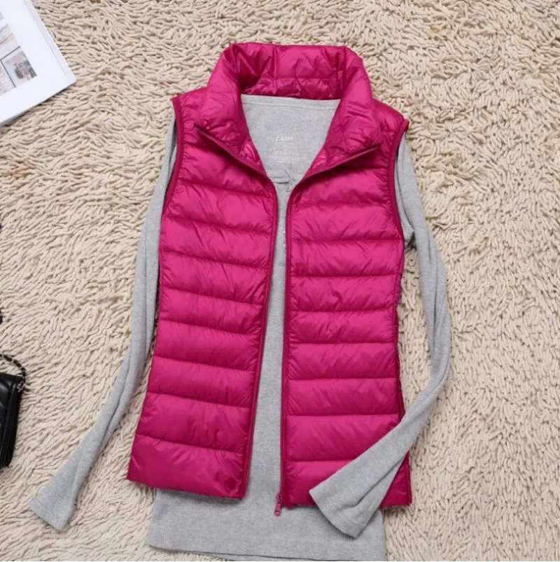 

Ultra Light Slim Down Coat Women Winter Stand Collar Thin Jacket Windproof Padded Waistcoat Sleeveless Portable Duck Down Vest