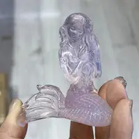 High Quality Pink Opalite Mermaid Carving Animal Crafts Healing Crystal Stone Feng Shui Home Decoration Gift 1PCS 2