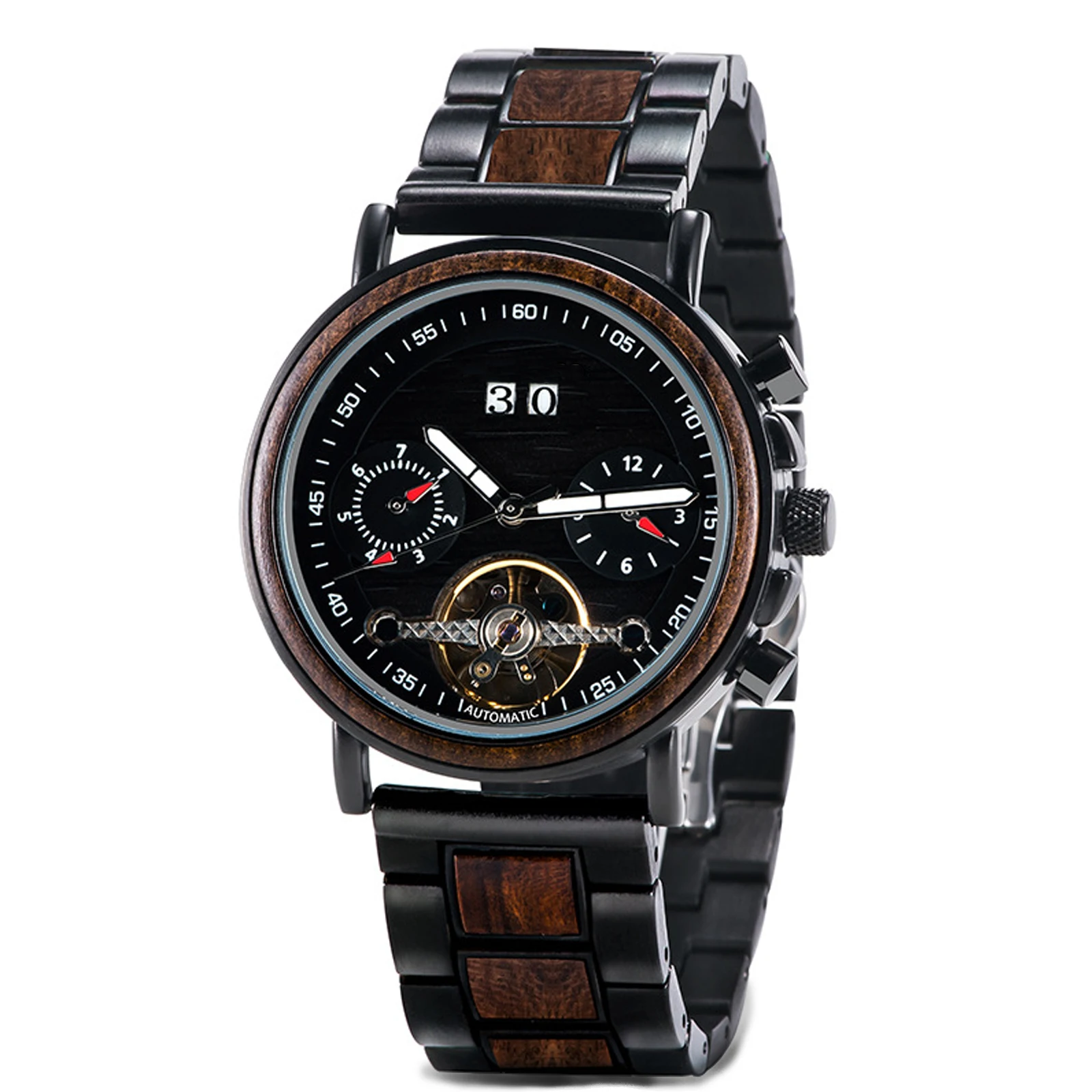 Unisex Wooden Mechanical Watch, Multi-function Display Calendar Analog Watch, Best Gift for Valentine's Day/Anniversary