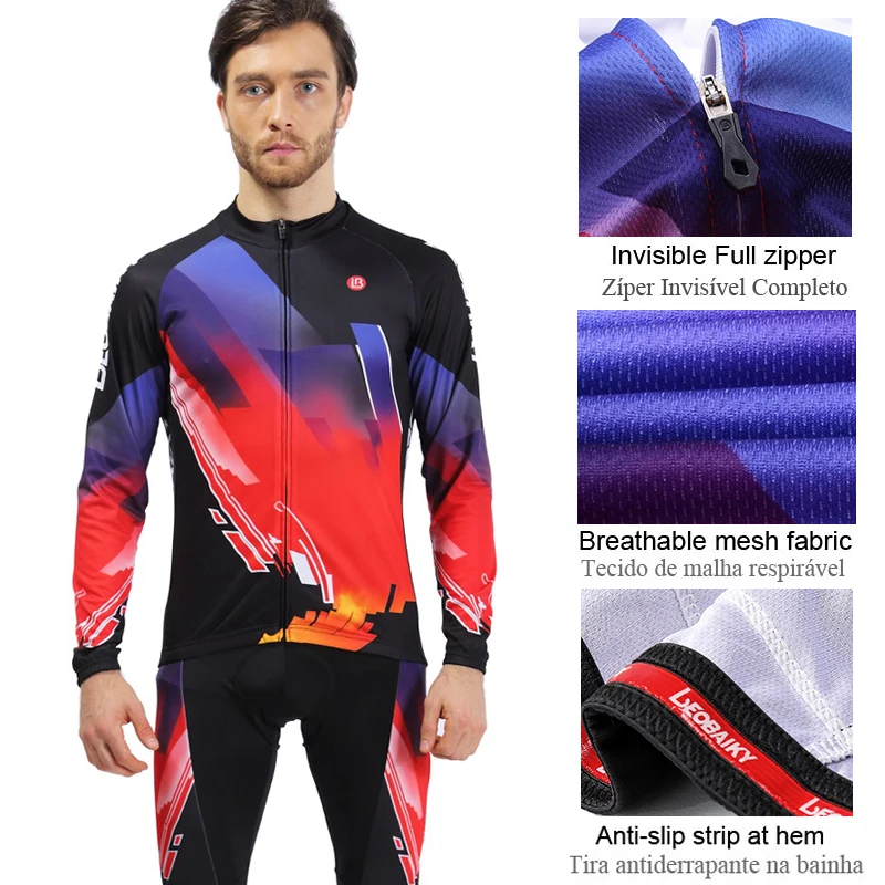 Pro Mens Team Cycling Long Sleeve Tops Bicycle Jersey Racing Clothing Sportswear 