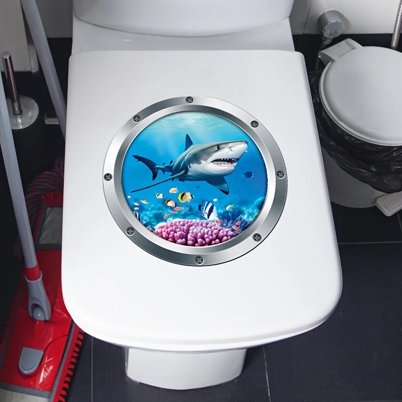 3D Sea World Shark Funny Toilet Stickers Bathroom Toilet Lid Backrest Wall Vinyl Decals Self-adhesive Waterproof Decals 1pc