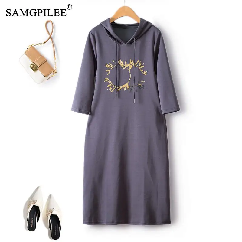 

Женское Повседневное платье с драпировкой, облегающее Хлопковое платье средней длины в спортивном стиле с рукавом три четверти, модель 4XL на осень, 2023