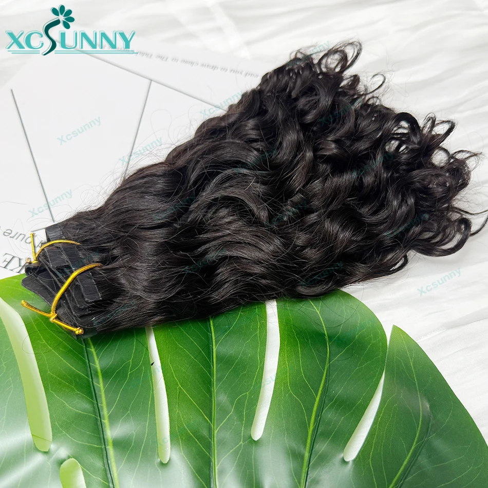 Seamless PU Clip In Human Hair Extensions Burmese Curly Clips Hair Styles Invisible Clip Ins Human Hair Water Wave For Women 2