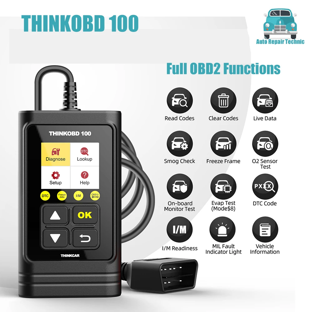 

THINKOBD 100 Check Engine Light DTC Lookup Full OBD2 Functions Fault Code Reader Auto Car Scanner Diagnostic Tool for THINK-CAR