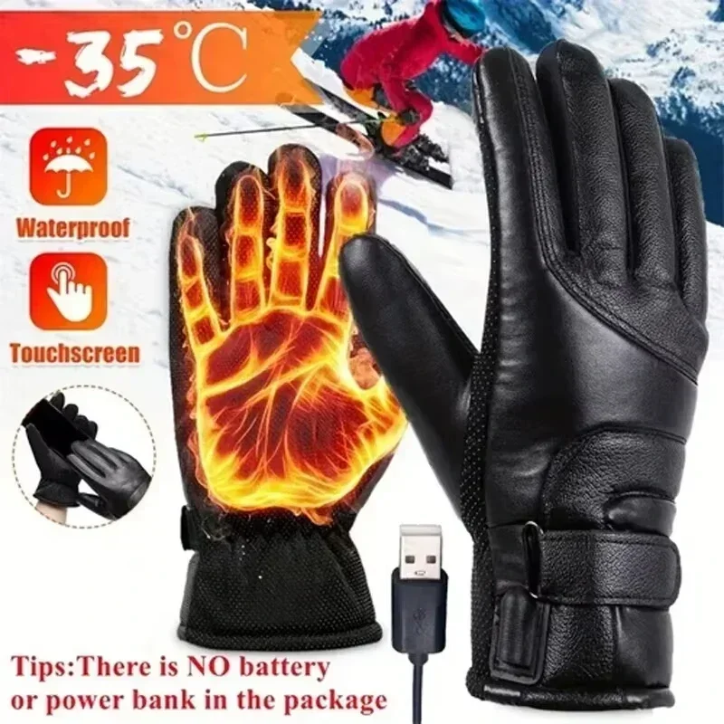 Men Women Electric Heated Skiing Gloves USB Rechargeable Hand Warmer Winter Thermal Touch Screen Non-slip Cycling Gloves