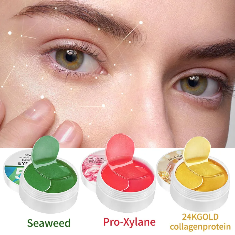 60 Patches 24K Gold Collagen Eye Patch Moisturizing Anti-aging Dark Circle Facial Mask Pro-Xylane Hyaluronic Seaweed Eye Mask collagen eye mask eye mask patch