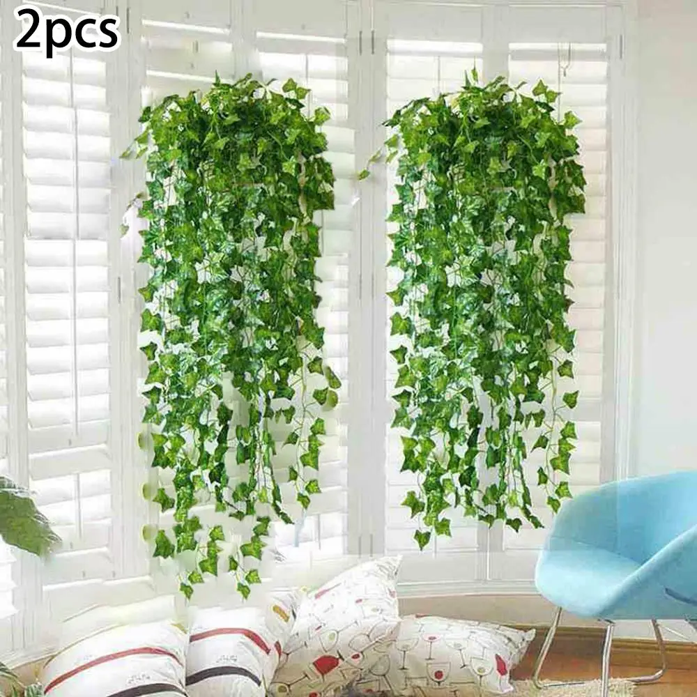 

2 Pcs Artificial Hanging Plant Fake Greenery Vine Leaf Garland Wedding Garden Decor Holiday Party Decor Home Decor