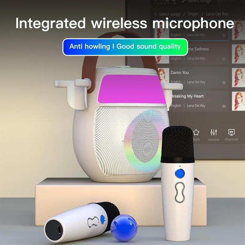 

Уличная музыкальная машина для караоке, Беспроводная Bluetooth-колонка, динамик, портативный громкоговоритель с двумя микрофонами, бумбокс