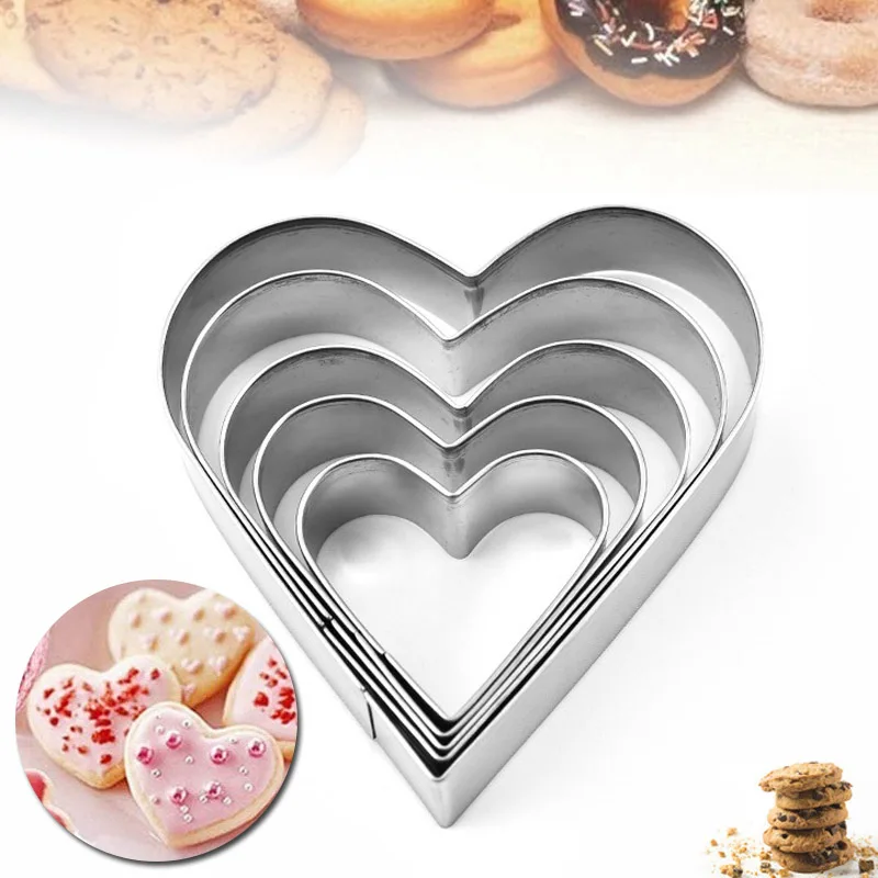 5Piece Heart Shaped Cookie Cutter Set Stainless Steel Heart Mold Baking tools Biscuit Molds for Valentines Day Cake