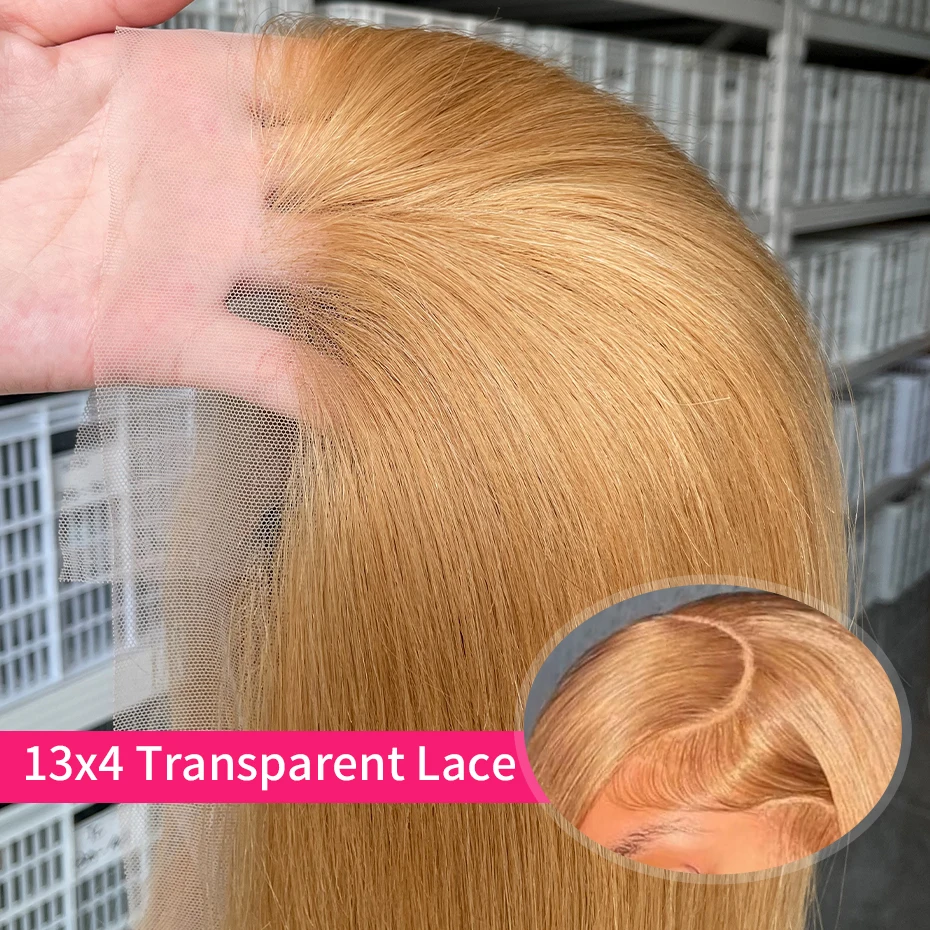 부드러운 18인치 27번 허니 블론드 본 스트레이트 헤어 250 밀도 13×4 100% 인모 가발 레이스 프론탈 가발 베이비 헤어 포함, 프리 플러킹 처리됨