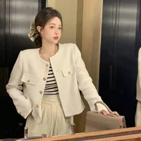 Wool Coat Women Jacket Short Autumn Winter Cardigan Long Sleeve Top Single Breasted Tweed Versatile Wool Top Full Sleeve 2024 2